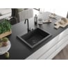 Mexen Elix granite sink single-bowl 600 x 500 mm, black speckled, black siphon - 6525601005-76-B