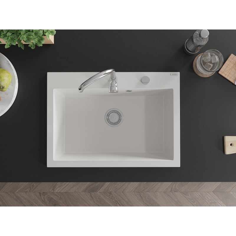 Mexen Elix 1-Bowl Granite Sink 700 x 500 mm, White, Chrome Siphon - 6526701005-20