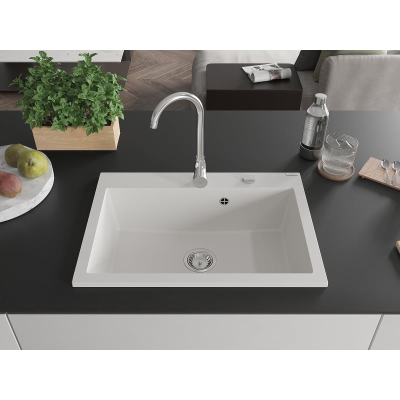 Mexen Elix 1-Bowl Granite Sink 700 x 500 mm, White, Chrome Siphon - 6526701005-20