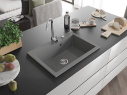 Mexen Elix granite sink single bowl 700 x 500 mm, gray, chrome siphon - 6526701005-71