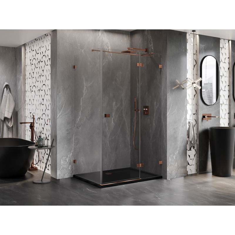 Mexen Lunar T right hinged shower enclosure 110 x 80 cm, transparent, pink gold - 834T-110-080-60-00-P