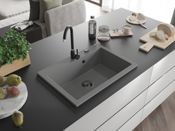 Mexen Elix granite sink 1-bowl 700 x 500 mm, grey, black siphon - 6526701005-71-B