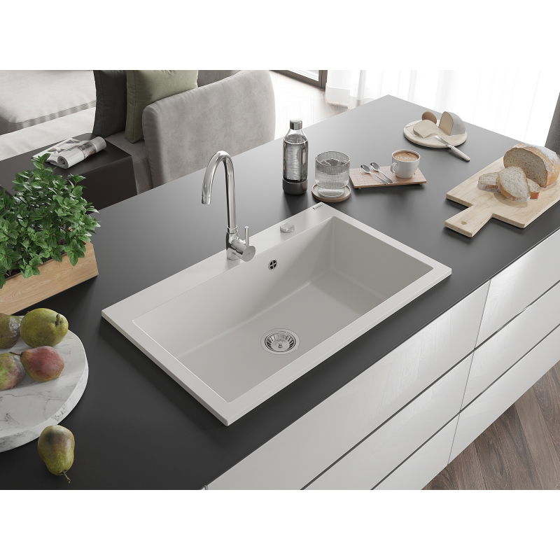 Mexen Elix granite sink 1-bowl 800 x 500 mm, white, chrome siphon - 6527801005-20
