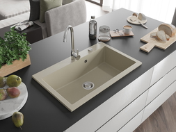 Mexen Elix 1-bowl granite sink 800 x 500 mm, beige, chrome siphon - 6527801005-69