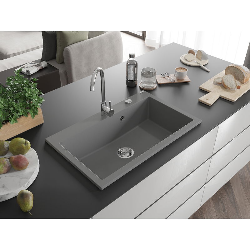 Mexen Elix granite sink 1-bowl 800 x 500 mm, grey, chrome siphon - 6527801005-71