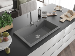 Mexen Elix 1-bowl Granite Sink 800 x 500 mm, Gray, Chrome Siphon - 6527801005-71