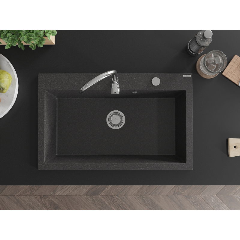 Mexen Elix 1-Bowl Granite Sink 800 x 500 mm, Black Speckled, Chrome Siphon - 6527801005-76