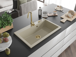 Mexen Elix granite kitchen sink 1-bowl 800 x 500 mm, beige, golden siphon - 6527801005-69-G
