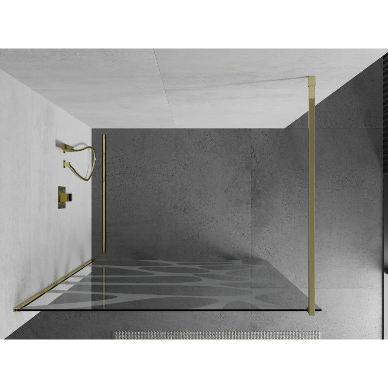 Mexen Kioto Walk-in Shower Wall 70 x 200 cm, Transparent/White Wave 8 mm, Gold - 800-070-101-50-97