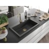 Mexen Elix granite sink 1-bowl 800 x 500 mm, black speckled, golden siphon - 6527801005-76-G