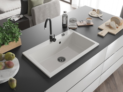 Mexen Elix granite sink 1-bowl 800 x 500 mm, white, black siphon - 6527801005-20-B
