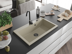 Mexen Elix granite sink 1-bowl 800 x 500 mm, beige, black siphon - 6527801005-69-B