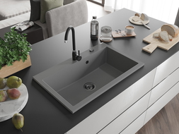 Mexen Elix granite sink 1-bowl 800 x 500 mm, grey, black siphon - 6527801005-71-B