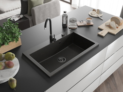 Mexen Elix granite sink 1-bowl 800 x 500 mm, black/gold metallic, black siphon - 6527801005-75-B