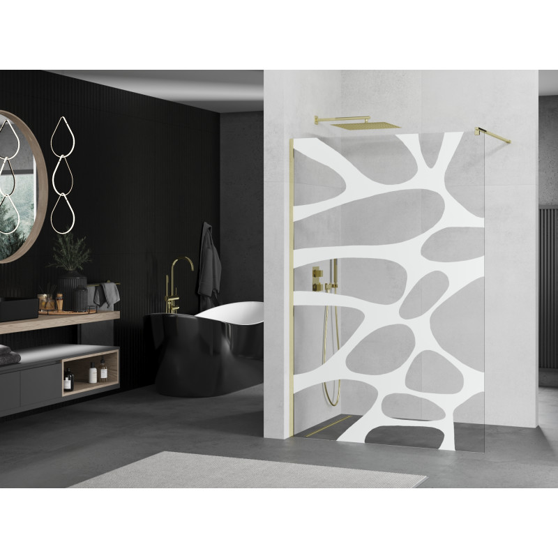Mexen Kioto Walk-in Shower Wall 90 x 200 cm, White Wave 8 mm, Gold - 800-090-101-50-97