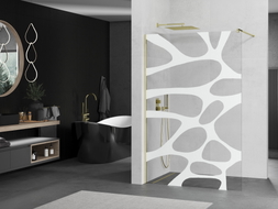 Mexen Kioto Walk-in Shower Wall 90 x 200 cm, White Wave 8 mm, Gold - 800-090-101-50-97