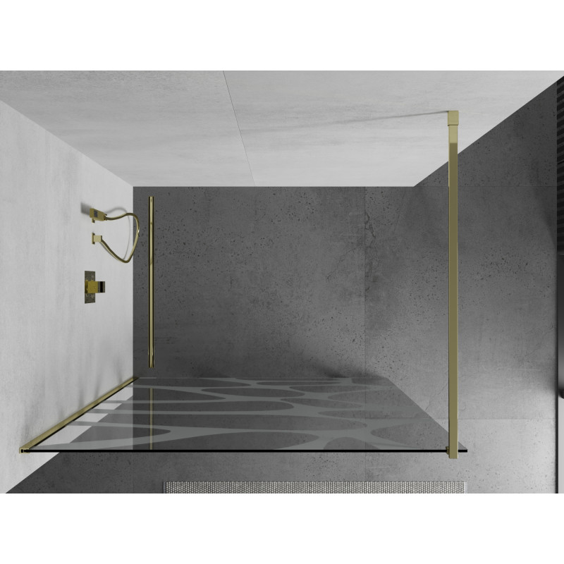 Mexen Kioto Walk-in Shower Wall 140 x 200 cm, White Wave 8 mm, Gold - 800-140-101-50-97