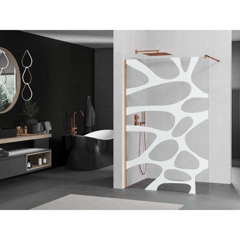 Mexen Kioto Walk-in Shower Screen 100 x 200 cm, White Wave 8 mm, Rose Gold - 800-100-101-60-97