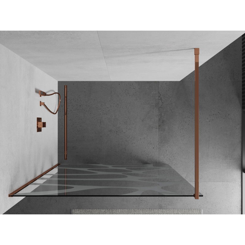 Mexen Kioto Walk-in Shower Wall 100 x 200 cm, White Wave 8 mm, Rose Gold - 800-100-101-60-97