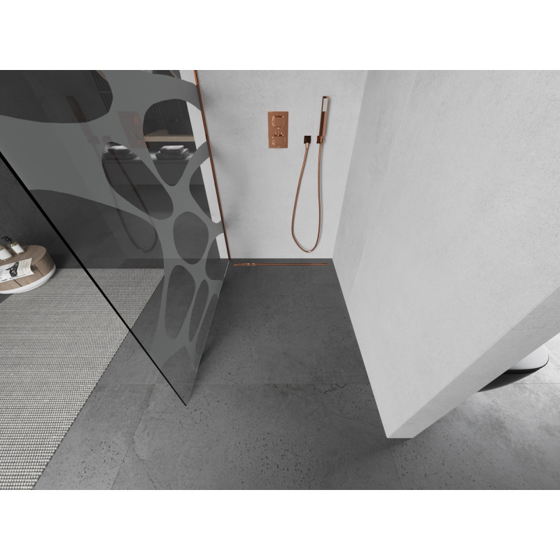 Mexen Kioto Walk-in Shower Wall 110 x 200 cm, White Wave 8 mm, Pink Gold - 800-110-101-60-97