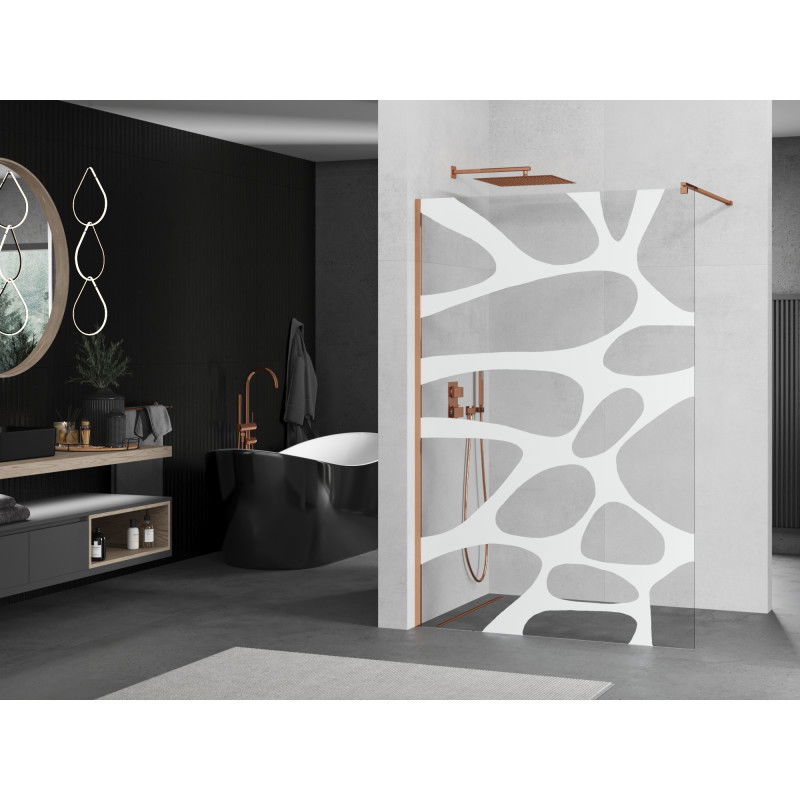 Mexen Kioto Walk-in Shower Wall 120 x 200 cm, White Wave 8 mm, Rose Gold - 800-120-101-60-97