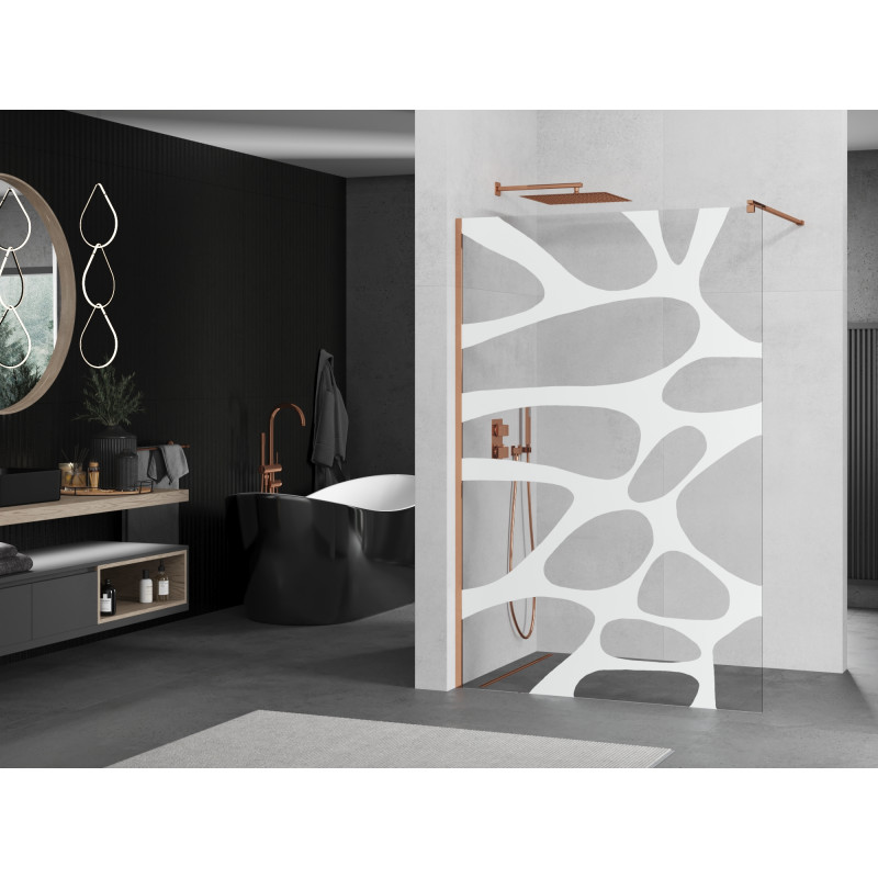 Mexen Kioto Walk-in Shower Wall 130 x 200 cm, White Wave 8 mm, Rose Gold - 800-130-101-60-97