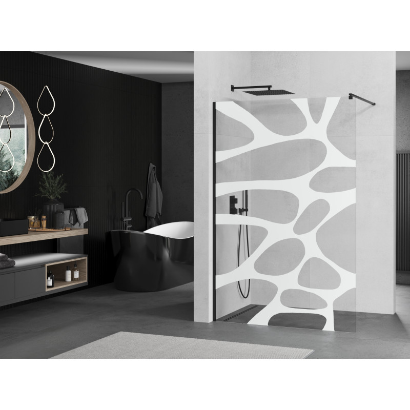 Mexen Kioto shower wall Walk-in 70 x 200 cm, white wave 8 mm, black - 800-070-101-70-97