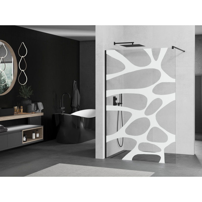 Mexen Kioto Shower Wall Walk-in 90 x 200 cm, White Wave 8 mm, Black - 800-090-101-70-97