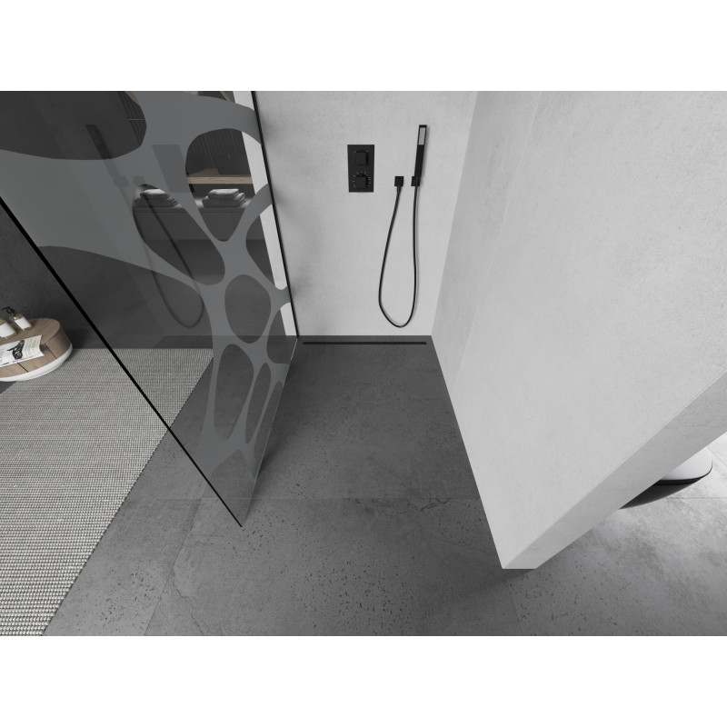 Mexen Kioto Walk-in Shower Wall 120 x 200 cm, White Wave 8 mm, Black - 800-120-101-70-97