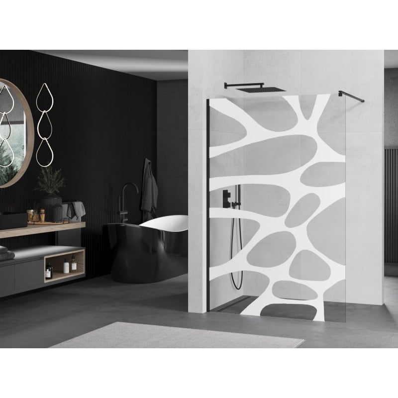 Mexen Kioto Walk-in Shower Wall 130 x 200 cm, White Wave 8 mm, Black - 800-130-101-70-97