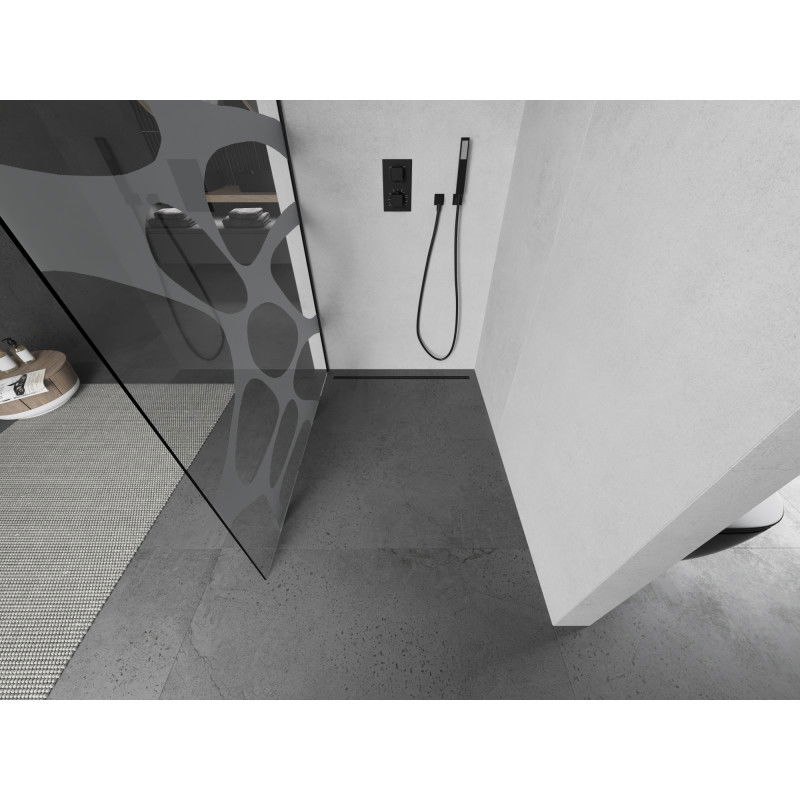 Mexen Kioto Walk-in Shower Wall 130 x 200 cm, White Wave 8 mm, Black - 800-130-101-70-97