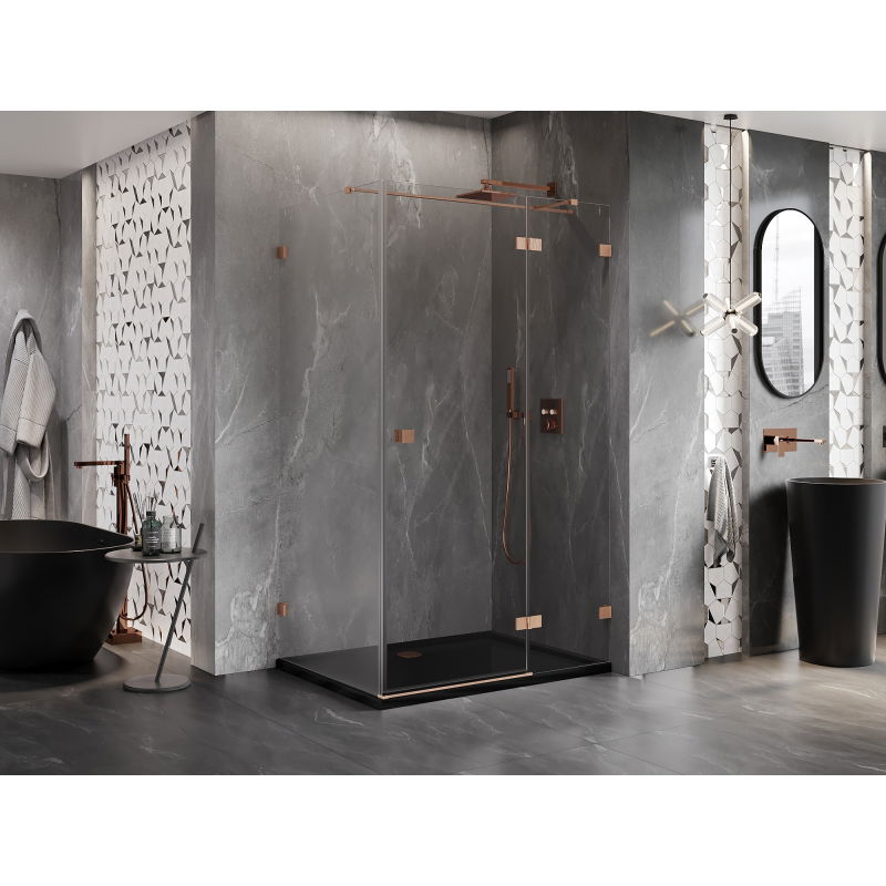 Mexen Lunar T shower enclosure right hinged 130 x 120 cm, transparent, brushed copper - 834T-130-120-65-00-P