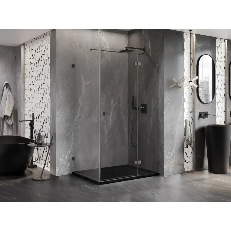 Mexen Lunar T Hinged Shower Enclosure Right 120 x 90 cm, Transparent, Brushed Gun Gray - 834T-120-090-66-00-P
