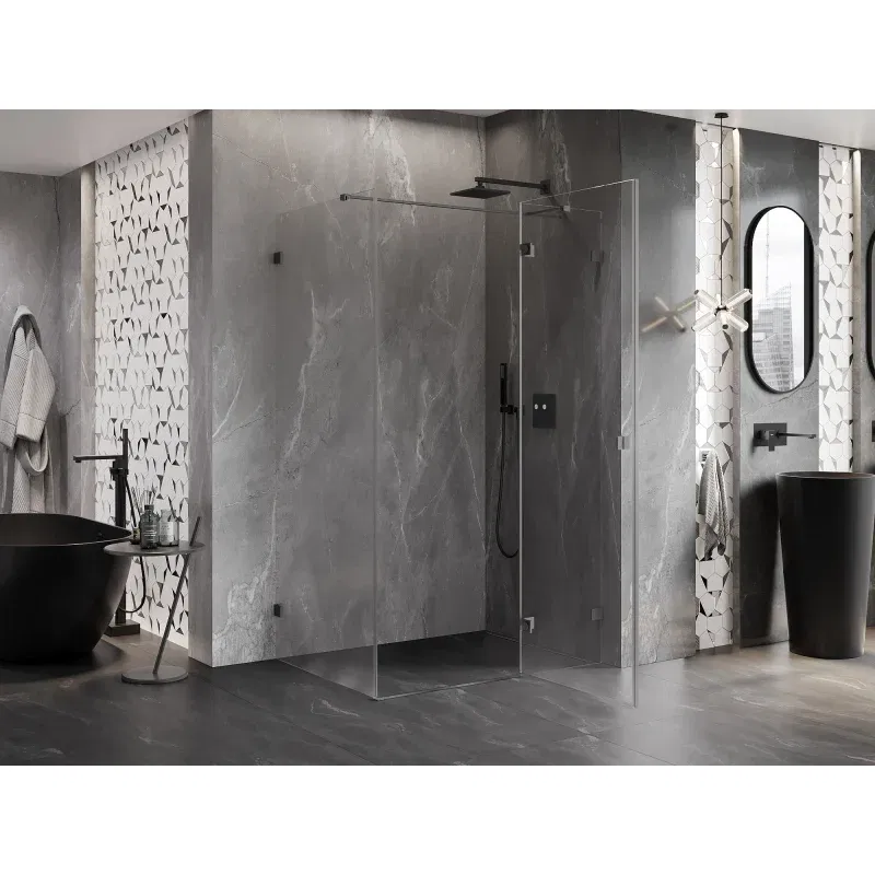 Mexen Lunar T Hinged Shower Enclosure Right 120 x 90 cm, Transparent, Brushed Gun Gray - 834T-120-090-66-00-P