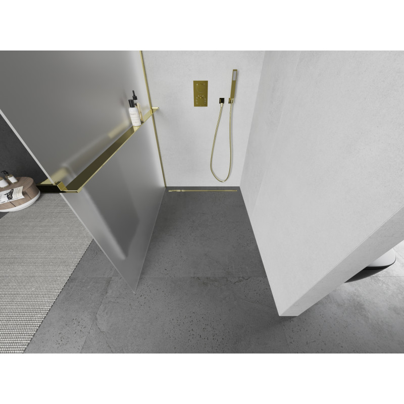 Mexen Kioto+ shower wall with shelf Walk-in 70 x 200 cm, frost, gold - 800-070-121-50-30