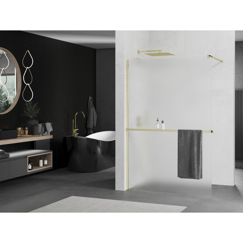 Mexen Kioto+ Walk-in Shower Wall with Shelf 80 x 200 cm, Frosted, Gold - 800-080-121-50-30