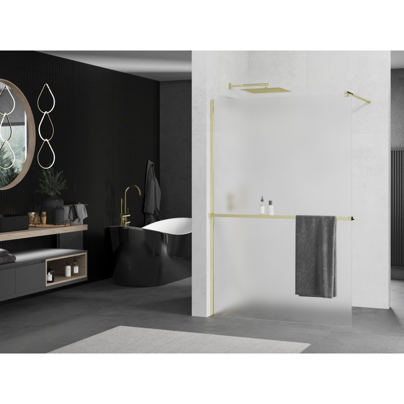 Mexen Kioto+ shower wall with shelf Walk-in 90 x 200 cm, frost, gold - 800-090-121-50-30