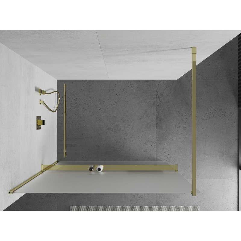 Mexen Kioto+ shower wall with shelf Walk-in 90 x 200 cm, frost, gold - 800-090-121-50-30