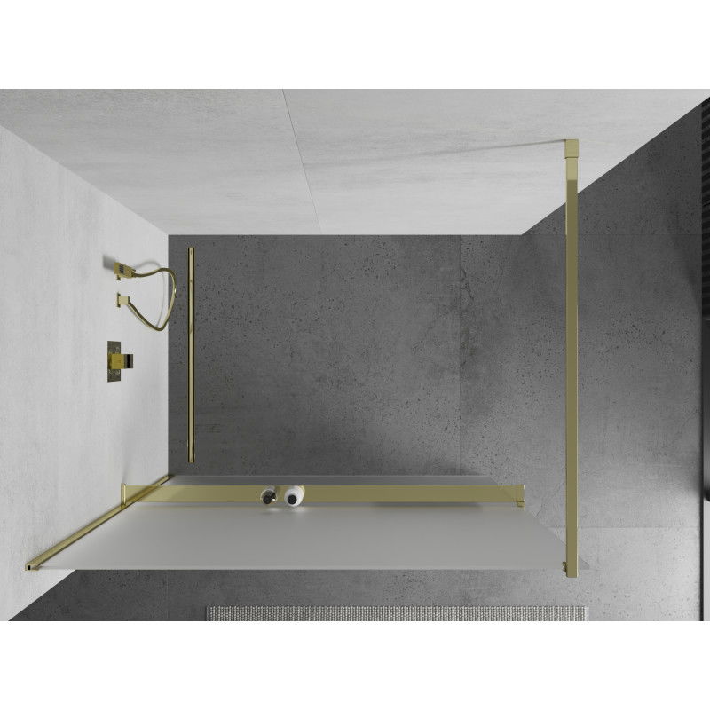 Mexen Kioto+ shower wall with Walk-in shelf 90 x 200 cm, frosted, gold - 800-090-121-50-30