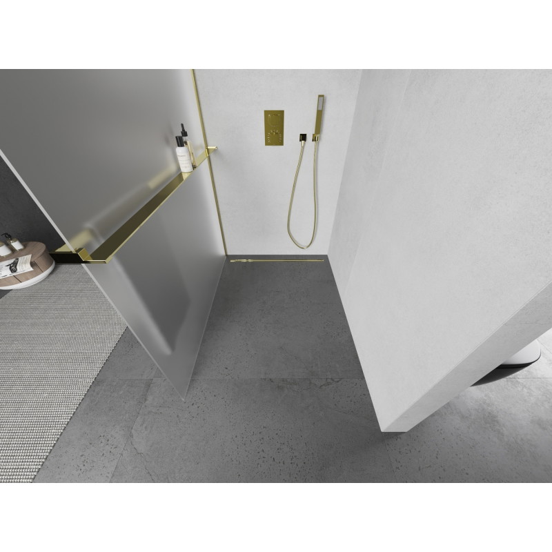 Mexen Kioto+ shower wall with shelf Walk-in 90 x 200 cm, frost, gold - 800-090-121-50-30