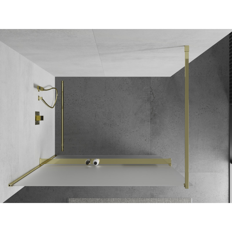Mexen Kioto+ shower wall with shelf Walk-in 100 x 200 cm, frost, gold - 800-100-121-50-30