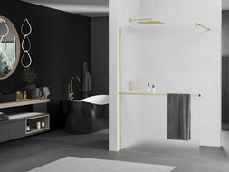 Mexen Kioto+ shower screen with a shelf and rail 120 x 200 cm, Frosted 8 mm, Gold - 800-120-121-50-30
