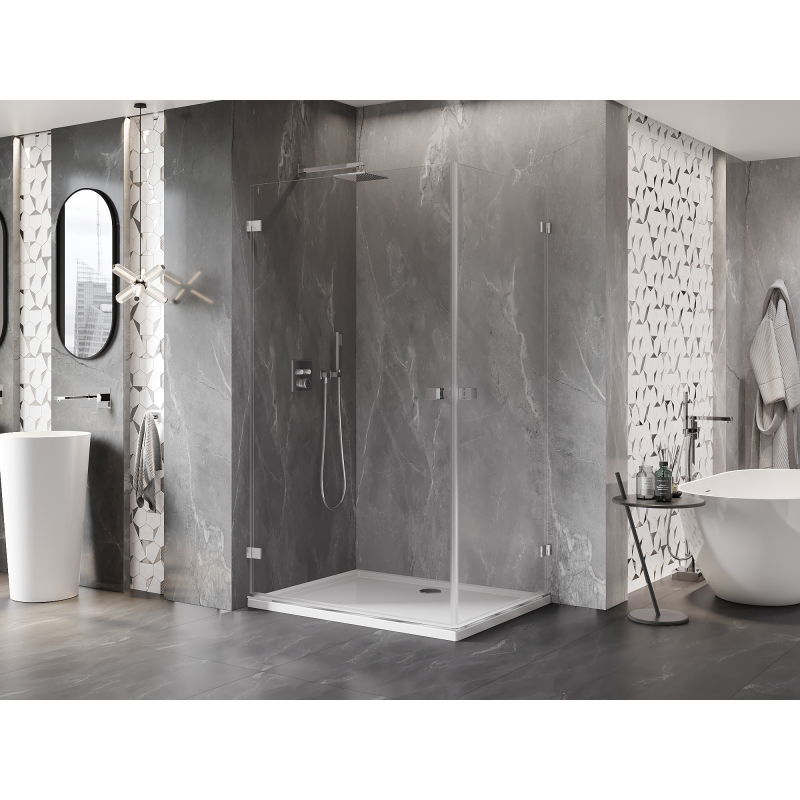 Mexen Lunar-B Duo 90 x 85 cm Hinged Shower Enclosure, Transparent, Chrome - 832-090L-085P-01-00