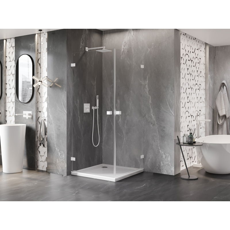 Mexen Lunar-B Duo pivot shower enclosure 80 x 80 cm, transparent, white - 832-080L-080P-20-00