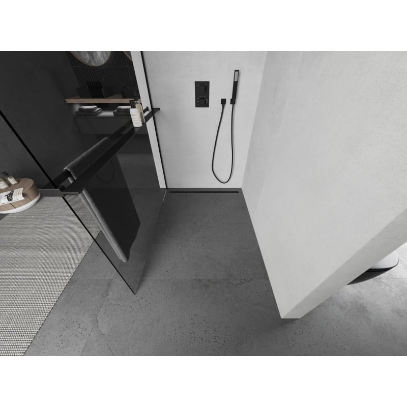 Mexen Kioto+ shower wall with shelf Walk-in 140 x 200 cm, transparent, black - 800-140-121-70-00