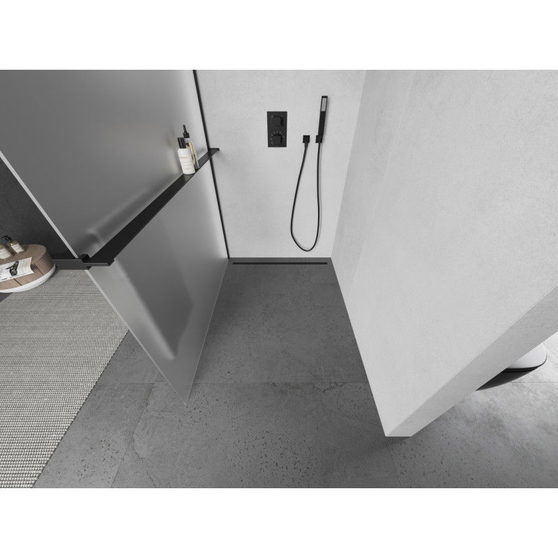 Mexen Kioto+ shower wall with shelf Walk-in 80 x 200 cm, frost, black - 800-080-121-70-30