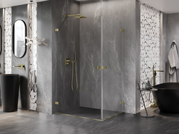 Mexen Lunar-B Duo 90 x 70 cm Hinged Shower Enclosure, Transparent, Gold - 832-090L-070P-50-00