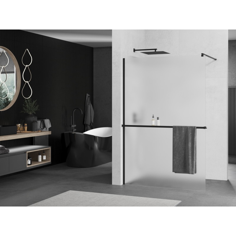 Mexen Kioto+ Walk-in Shower Wall with Shelf 120 x 200 cm, Frosted, Black - 800-120-121-70-30