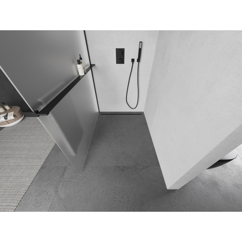 Mexen Kioto+ Walk-in Shower Wall with Shelf 120 x 200 cm, Frosted, Black - 800-120-121-70-30