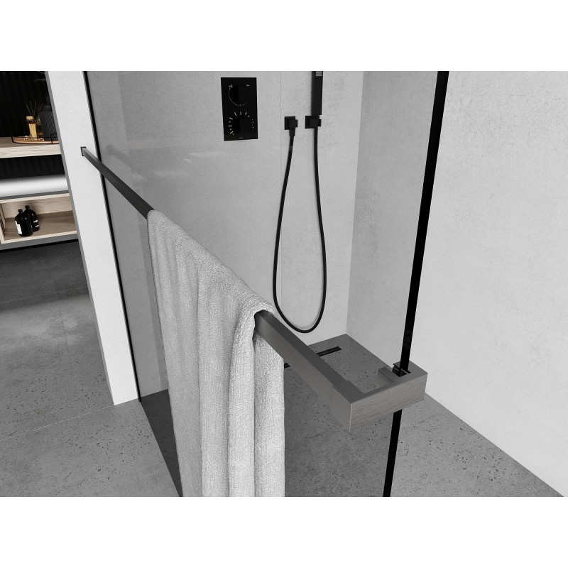 Mexen Uni-R towel rail for shower enclosure, brushed gun gray - 800-06-66